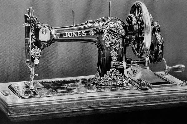 Sewing & Knitting: The Machine VIII Black And White by J.Bello Studio