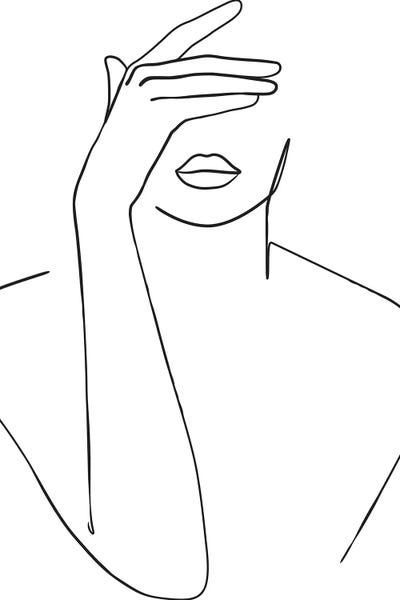 Black & White Minimalist Décor: Lady Hiding Face by Blek Prints