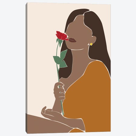Lady with Rose Canvas Print #BLP185} by Blek Prints Canvas Artwork