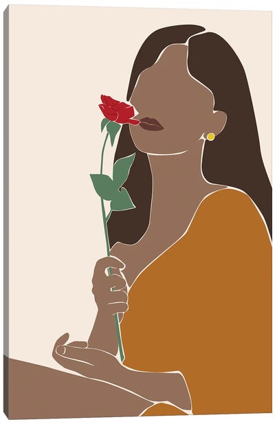 Lady with Rose Canvas Art Print - Blek Prints