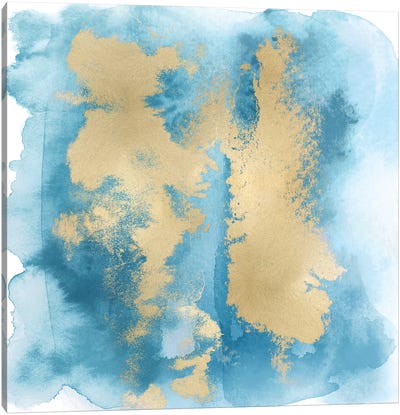 Aqua Mist with Gold II Canvas Art Print - Blue & Gold Art