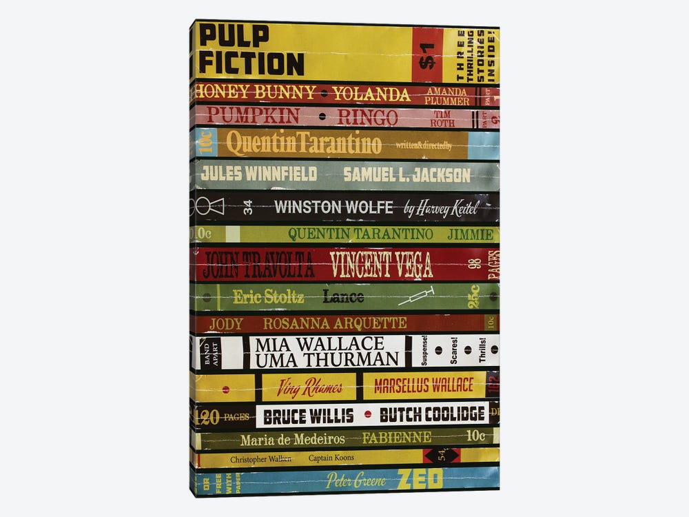 Pulp Fiction As Books by Jordan Bolton 1-piece Canvas Art