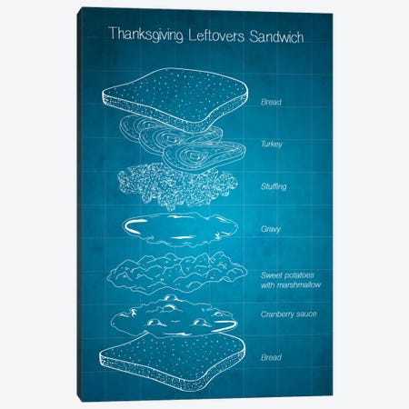 Thanksgiving Leftovers Sandwich Blueprint Canvas Print #BLU1} by 5by5collective Canvas Art