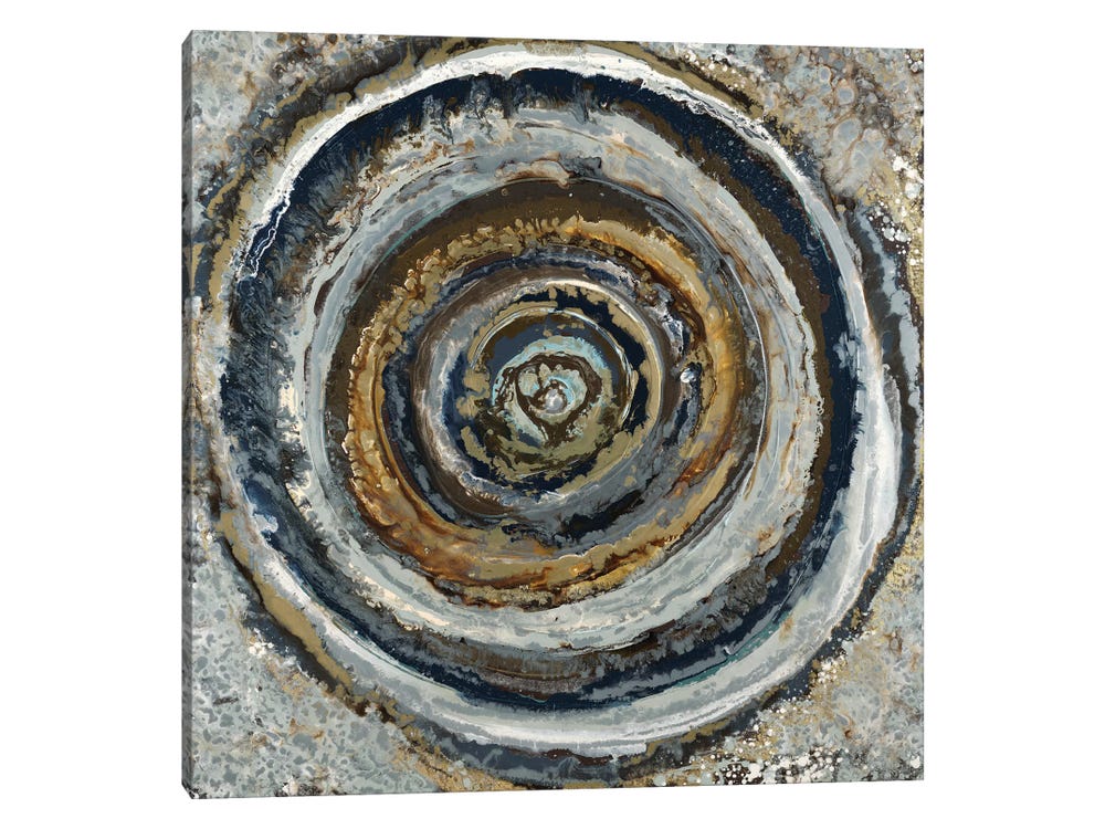 Framed Canvas Art (White Floating Frame) - Metallic Circle by Blakely Bering (styles > Abstract Art > Geometric Abstract > Circular Abstract art) 