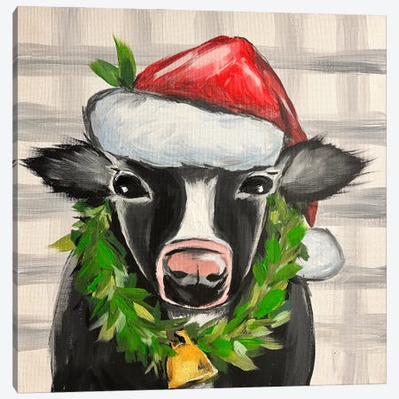 Santa Cow With Bell Canvas Print #BMD76} by Betsy McDaniel Canvas Artwork