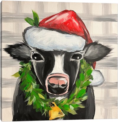 Santa Cow With Bell Canvas Art Print - Betsy McDaniel