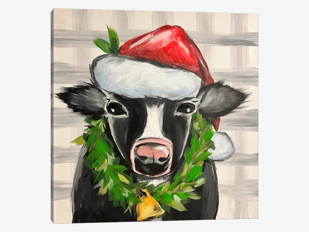 Santa Cow With Bell by Betsy McDaniel 1-piece Canvas Art Print