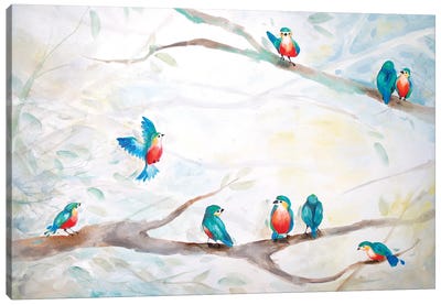 Blue Bird Community Canvas Art Print - Betsy McDaniel