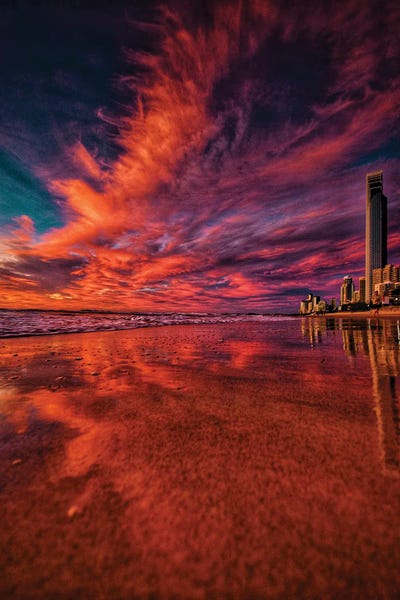 City Sunrise Beach by Ben Mulder framed canvas print