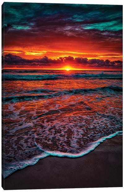 Orange Ocean Glow Canvas Art Print - Beach Sunrise & Sunset Art
