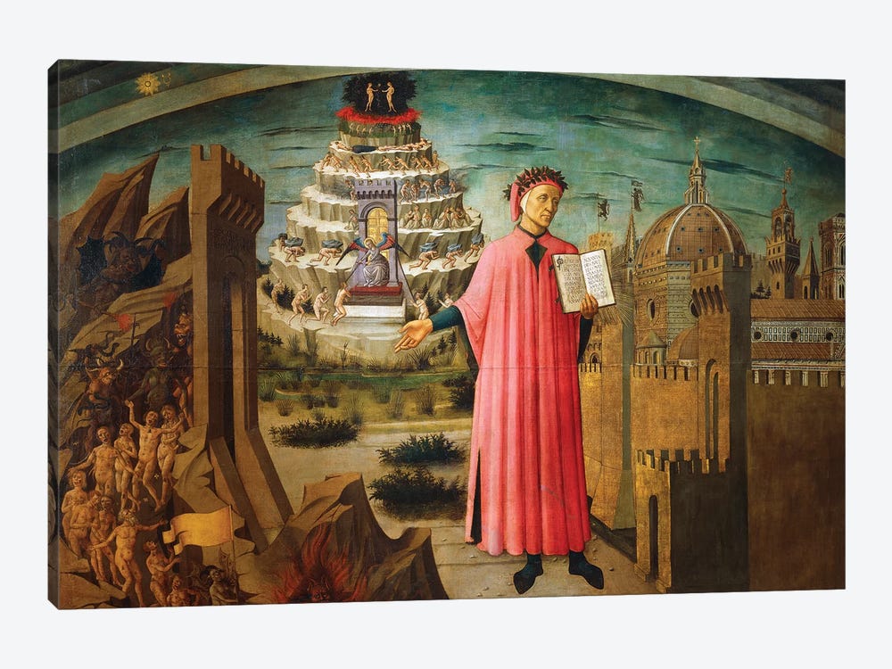 Divine Comedy, by Dante Alighieri , by Domenico di Michelino, 1465 by Domenico di Michelino 1-piece Canvas Art Print