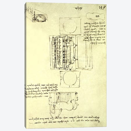 Sketch of the Casting Pit for the Sforza Horse seen from above and the side, fol. 149r from the Codex Madrid I, c.1493  Canvas Print #BMN1001} by Leonardo da Vinci Canvas Wall Art