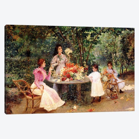 Teatime in the Garden,  Canvas Print #BMN10041} by Edouard Frederic Wilhelm Richter Art Print