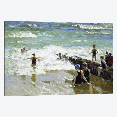 Bathers at Breakwater,  Canvas Print #BMN10079} by Edward Henry Potthast Canvas Artwork