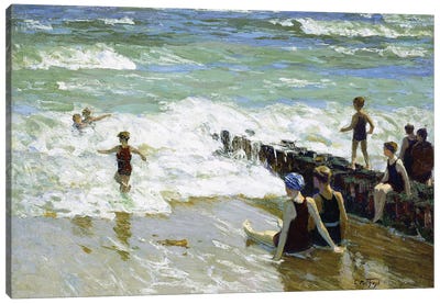 Bathers at Breakwater,  Canvas Art Print