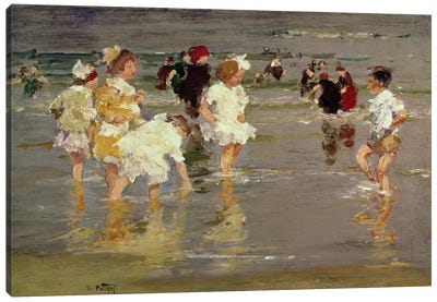 Children on the Beach Canvas Art Print