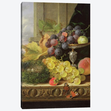 Still life of fruit, a tazza and a bird's nest Canvas Print #BMN10116} by Edward Ladell Canvas Art