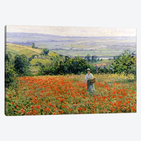 Woman in a Poppy Field  Canvas Print #BMN1014} by Leon Giran-Max Canvas Wall Art