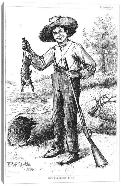 Frontispiece to 'The Adventures of Huckleberry Finn', by Mark Twain  1884   Canvas Art Print