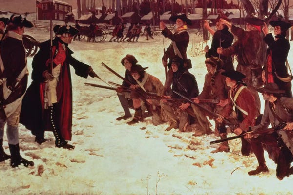 Military: Baron von Steuben drilling American recruits at Valley Forge in 1778, 1911  by Edwin Austin Abbey