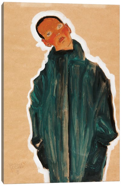 Boy in Green Coat, 1910  Canvas Art Print - Egon Schiele