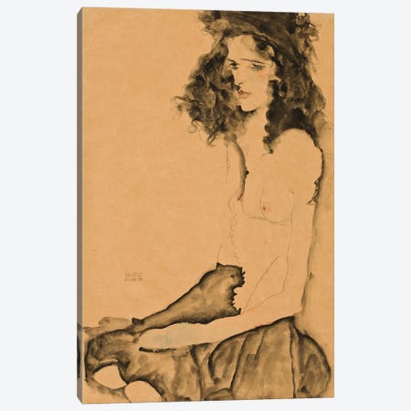 Girl with Black Hair, 1911  Canvas Print #BMN10169} by Egon Schiele Canvas Art