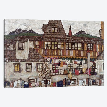 Houses with clothes drying, 1917  Canvas Print #BMN10171} by Egon Schiele Canvas Print