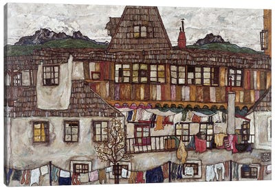 Houses with clothes drying, 1917  Canvas Art Print - Egon Schiele