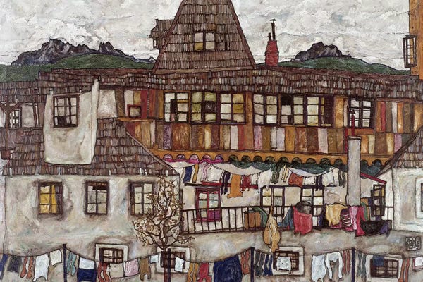 Egon Schiele: Houses with clothes drying, 1917  by Egon Schiele