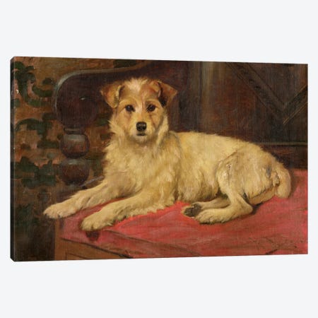 A Terrier on a Settee Canvas Print #BMN1017} by Wright Barker Canvas Art
