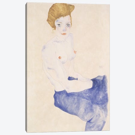 Seated blue nude, 1911  Canvas Print #BMN10180} by Egon Schiele Canvas Wall Art