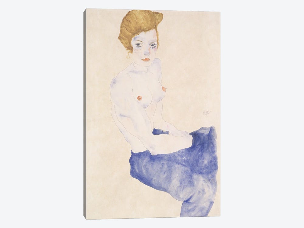 Seated blue nude, 1911  by Egon Schiele 1-piece Canvas Print