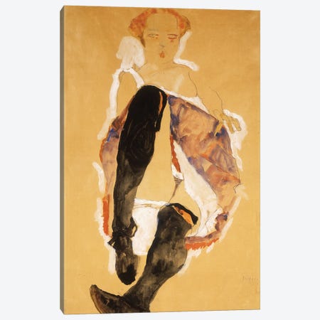 Seated woman with Black Stockings; Sitzendes Madchen mit Schwarzen Strumpfen, 1911  Canvas Print #BMN10183} by Egon Schiele Canvas Wall Art