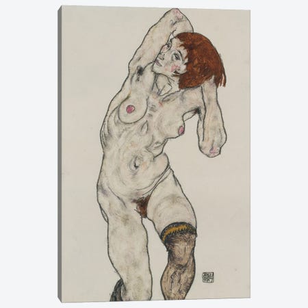 Standing Nude in Black Stockings, 1917  Canvas Print #BMN10185} by Egon Schiele Canvas Art Print