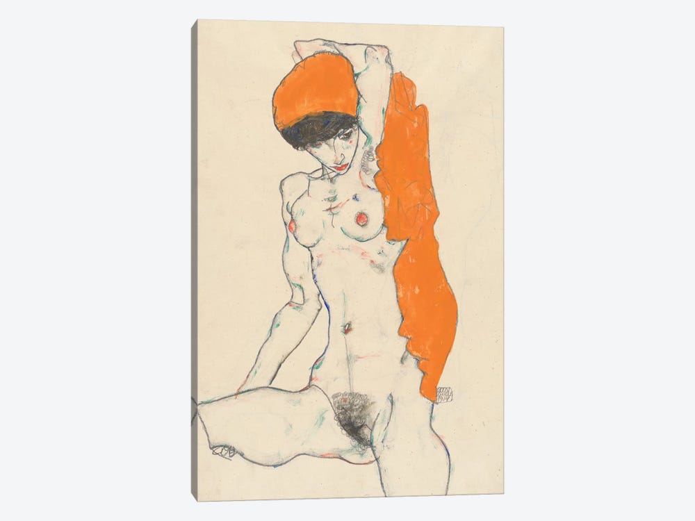 Standing Nude with Orange Drapery, 1914  by Egon Schiele 1-piece Art Print