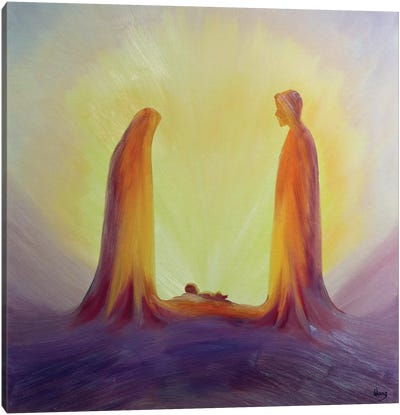 Mary and Joseph look with faith on the child Jesus at his Nativity, 1995  Canvas Art Print - Religion & Spirituality Art