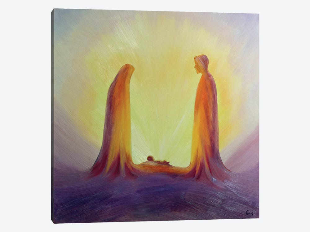 Mary and Joseph look with faith on the child Jesus at his Nativity, 1995  by Elizabeth Wang 1-piece Canvas Art Print