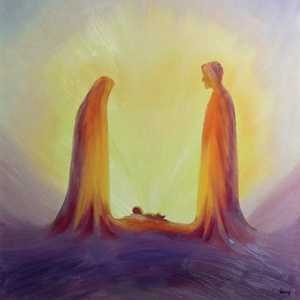 Christianity: Mary and Joseph look with faith on the child Jesus at his Nativity, 1995  by Elizabeth Wang