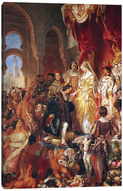 The Reception of Christopher Columbus  by Ferdinand II  of Aragon and Isabella  of Castille  Canvas Art Print