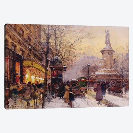 Winter Paris street scene  Canvas Print #BMN10232} by Eugene Galien-Laloue Canvas Artwork