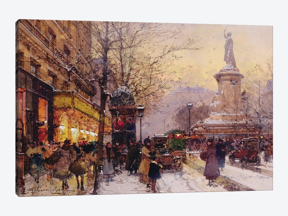 Winter Paris street scene  by Eugene Galien-Laloue 1-piece Canvas Artwork