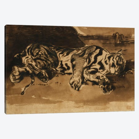Tiger Lying Down; Tigre Couche, 1858  Canvas Print #BMN10244} by Ferdinand Victor Eugene Delacroix Canvas Wall Art