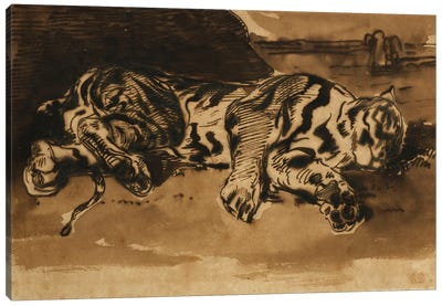 Tiger Lying Down; Tigre Couche, 1858  Canvas Art Print