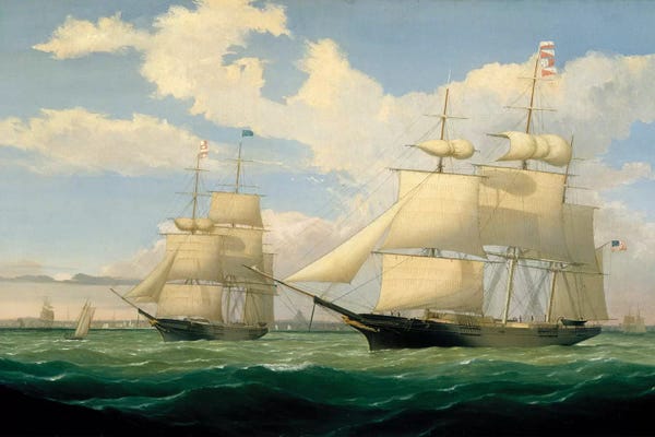 Sailboats: The Ships 'Winged Arrow' and 'Southern Cross' in Boston Harbour, 1853  by Fitz Henry Lane