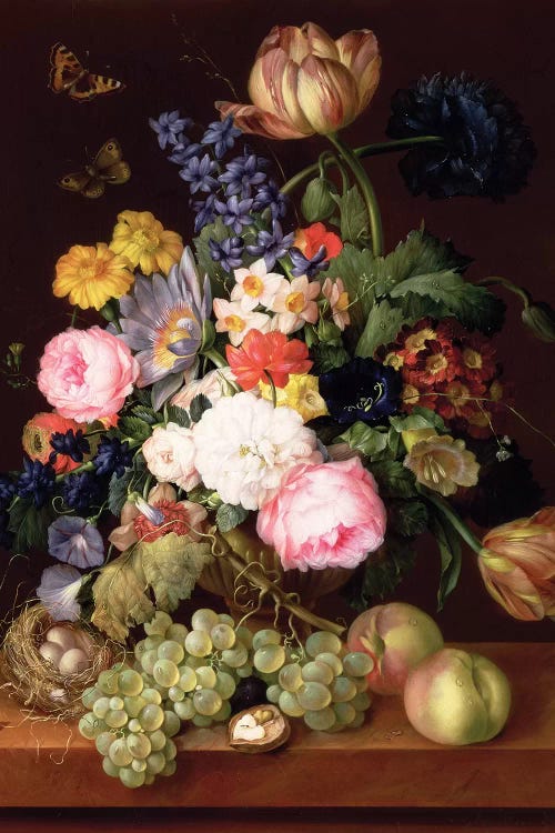 Flowers and fruit with a bird's nest on a Ledge, 1821 