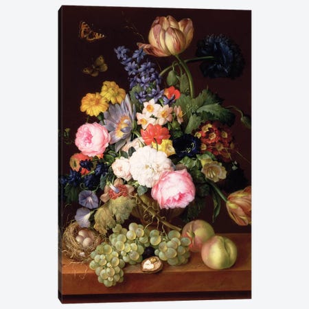 Flowers and fruit with a bird's nest on a Ledge, 1821  Canvas Print #BMN10281} by Franz Xavier Petter Canvas Print