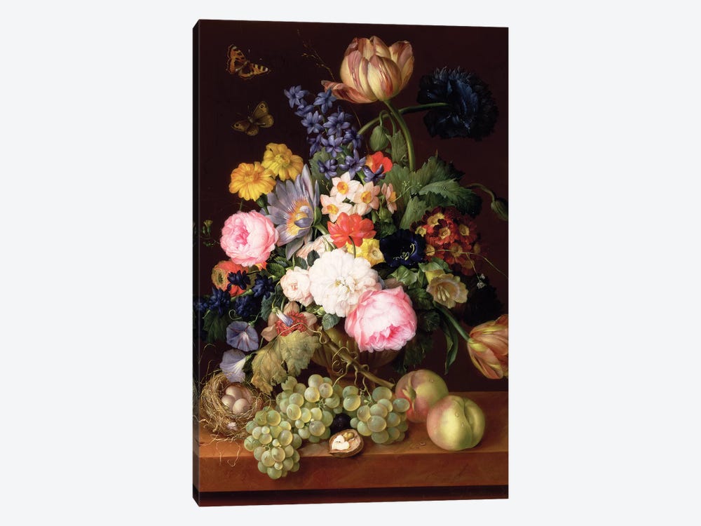 Flowers and fruit with a bird's nest on a Ledge, 1821  by Franz Xavier Petter 1-piece Canvas Artwork