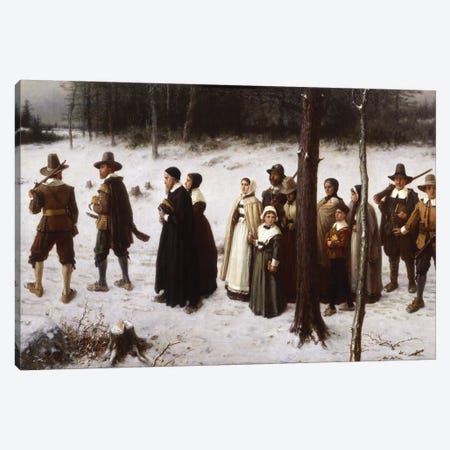 Pilgrims Going to Church, 1867  Canvas Print #BMN10327} by George Henry Boughton Canvas Art Print