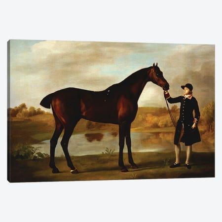 The Duke of Marlborough's  Bay Hunter, with a Groom in Livery in a Lake Landscape  Canvas Print #BMN10353} by George Stubbs Canvas Print