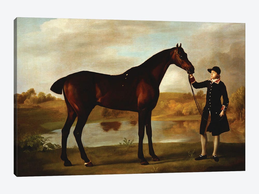 The Duke of Marlborough's  Bay Hunter, with a Groom in Livery in a Lake Landscape  by George Stubbs 1-piece Canvas Wall Art